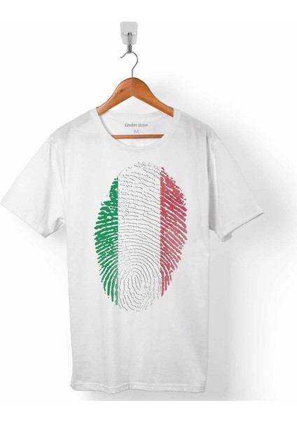 Italıan Flag Italya Bayrağı Logo Parmak Izi Erkek Tişört