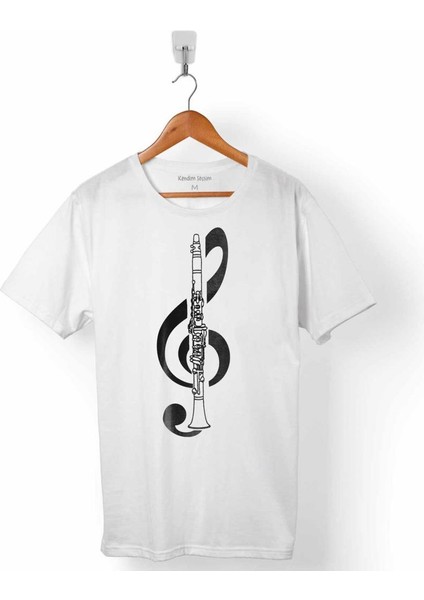 Klarnet Müzik Sol Anahtarı Musıc Logo Tasarım Erkek Tişört
