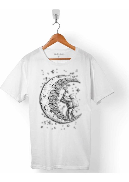 Uzayda Kazma Astronot Cosmos Yarım Ay Nasa Erkek Tişört