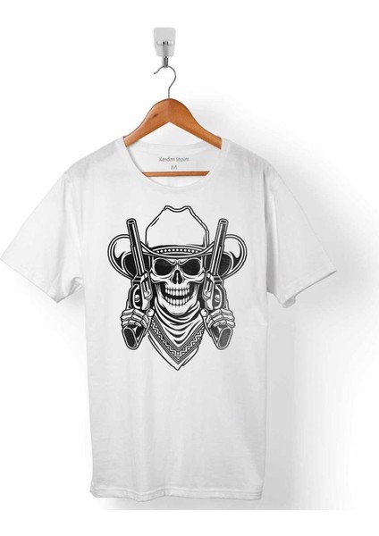 Cowboy Skull Hold Guns Outlaw Kovboy Kuru Kafa Erkek Tişört