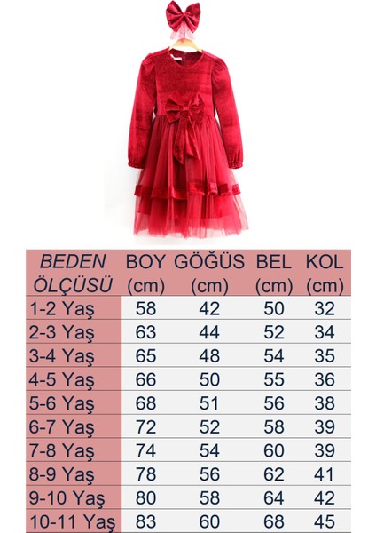 Asortik Kız Çocuk Kadife Kumaş Tül Detaylı Diz Boyu Tokalı Elbise-ELB-0003