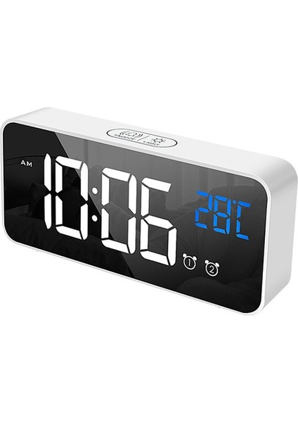 Başucu Çalar Saat Ses Kontrol Aynası LED Müzik Saati (Beyaz) (Yurt Dışından)