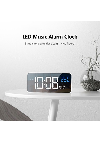 Başucu Çalar Saat Ses Kontrol Aynası LED Müzik Saati (Beyaz) (Yurt Dışından) modelleri
