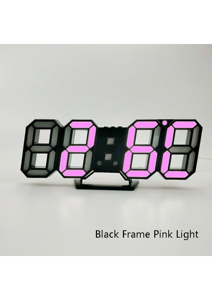 6609 3D Stereo LED Çalar Saat Oturma Odası 3D Duvar Saati, Renk: Siyah Çerçeve Pembe Işık (Yurt Dışından) fiyatları