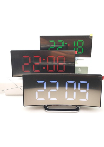 6507 Kavisli Büyük Ekran Elektronik Saat LED Ayna Dilsiz Çalar Saat (Yeşil) (Yurt Dışından)