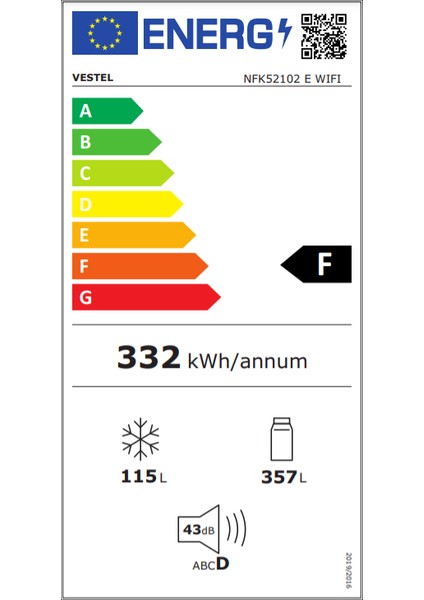 NFK52102 E WIFI 471 Lt No-Frost Buzdolabı