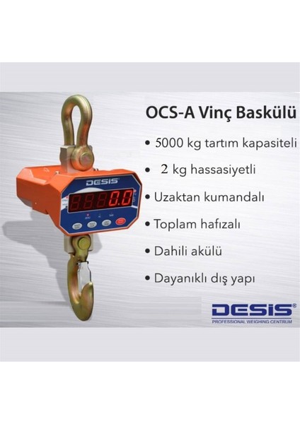 Ocs-A Dijital Vinç Baskülü - Hassasiyet:2 Kg. Max: 5 Ton.