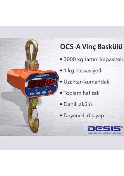 Ocs-A Dijital Vinç Baskülü - Hassasiyet:1 Kg. Max: 3 Ton.