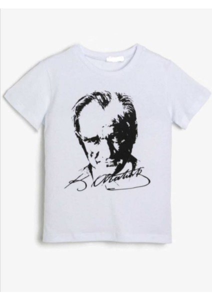 Beyaz Atatürk Baskılı Kısa Kol T-Shirt