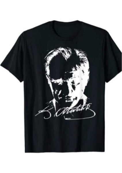 Siyah Atatürk Baskılı Kısa Kol T-Shirt