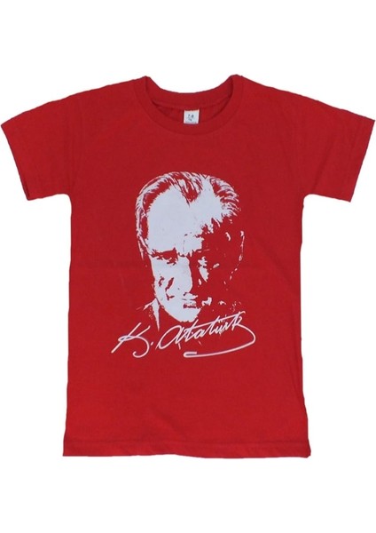 Kırmızı Çocuk Atatürk Baskılı Kısa Kol T-Shirt