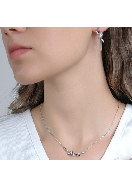 925 Ayar Gümüş Knot Beyaz Zirkon Taşlı Gümüş Kolye- Küpe Set fiyatları