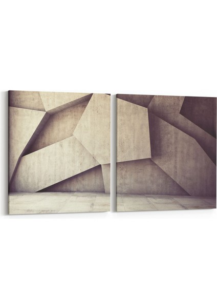 10018K2Y Abstract 3 Boyut Görsel Kare 2'li Yatay Kanvas Tablo