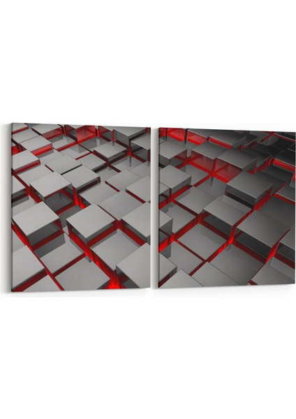 10053K2Y Abstract 3 Boyut Görsel Kare 2'li Yatay Kanvas Tablo