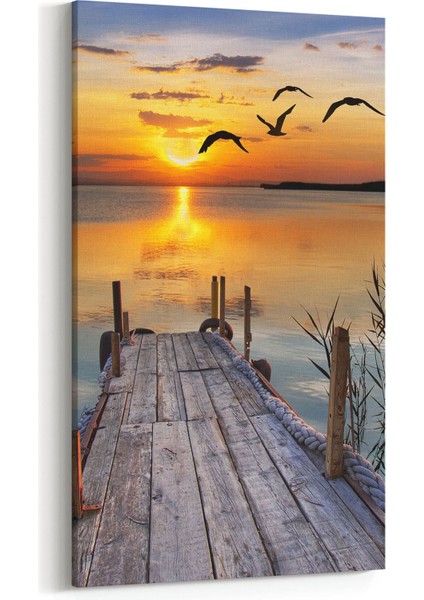 16128DD Günbatımı Görseli Dikey Dar Kanvas Tablo