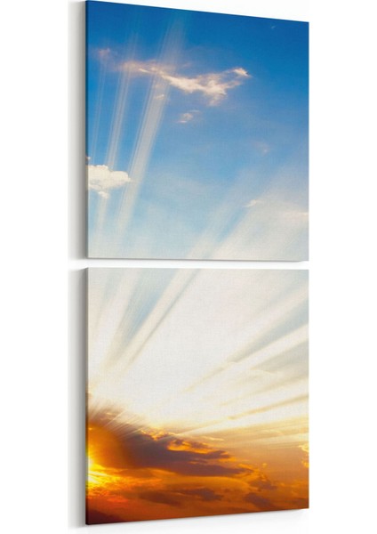 16121K2D Günbatımı Görseli Kare 2'li Dikey Kanvas Tablo