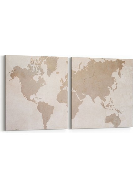 16176K2Y Harita Görseli Kare 2'li Yatay Kanvas Tablo