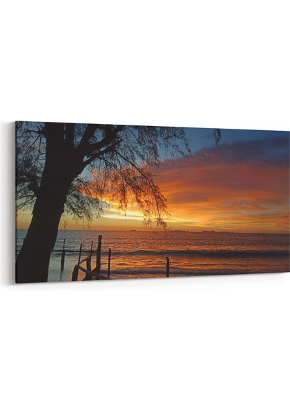 15982YD Günbatımı Görseli Yatay Dar Kanvas Tablo