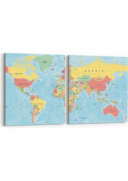 16234K2Y Harita Görseli Kare 2'li Yatay Kanvas Tablo