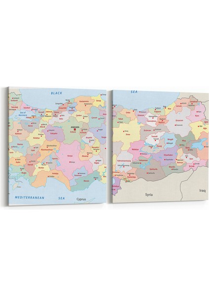 16171K2Y Harita Görseli Kare 2'li Yatay Kanvas Tablo