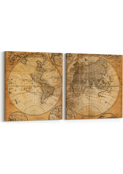 16219K2Y Harita Görseli Kare 2'li Yatay Kanvas Tablo