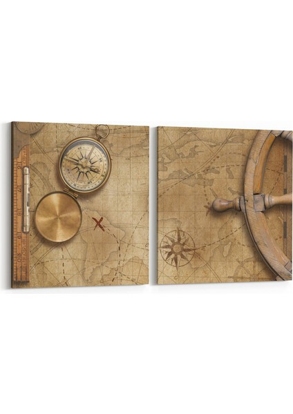 16226K2Y Harita Görseli Kare 2'li Yatay Kanvas Tablo