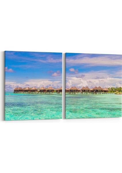 16472K2Y Kumsal / Sahil Görseli Kare 2'li Yatay Kanvas Tablo