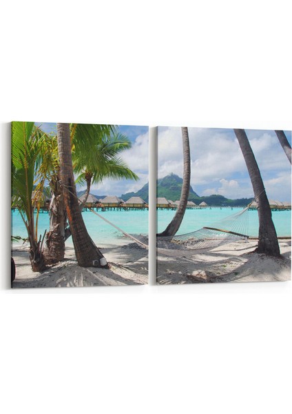 16632K2Y Kumsal / Sahil Görseli Kare 2'li Yatay Kanvas Tablo