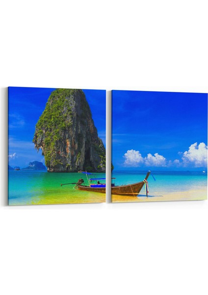 16376K2Y Kumsal / Sahil Görseli Kare 2'li Yatay Kanvas Tablo