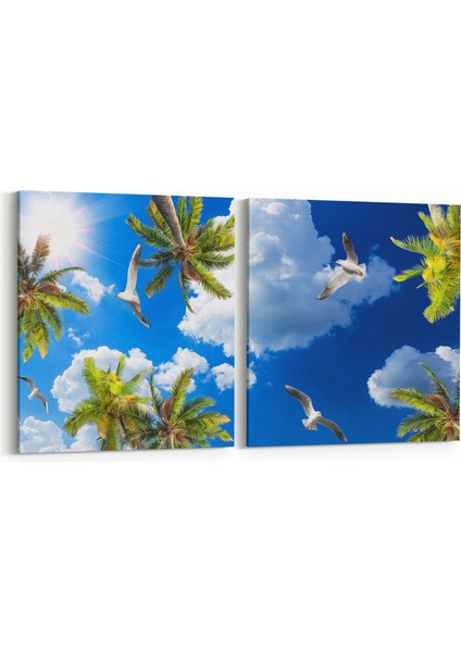 11500K2Y Palmiye Ağacı Görseli Kare 2'li Yatay Kanvas Tablo
