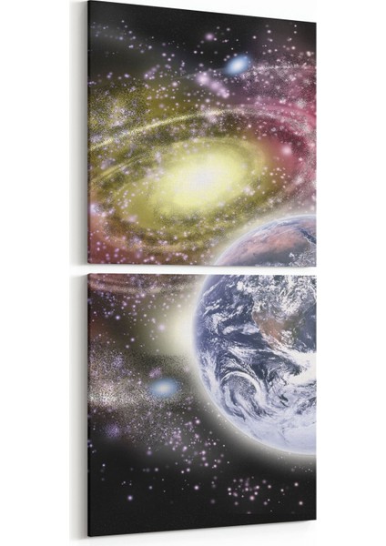 17701K2D Uzay Görseli Kare 2'li Dikey Kanvas Tablo
