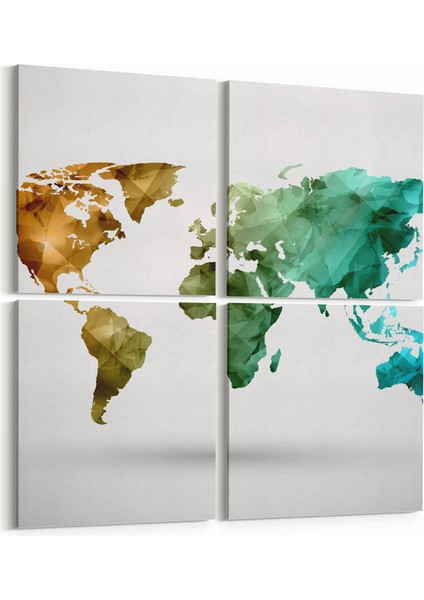 16169K4 Harita Görseli Kare 4'lü Kanvas Tablo