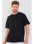 Siyah Basic Erkek Bisiklet Yaka Long Kalıp Kısa Kollu T-Shirt 1