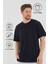 Siyah Basic Erkek Bisiklet Yaka Long Kalıp Kısa Kollu T-Shirt 3