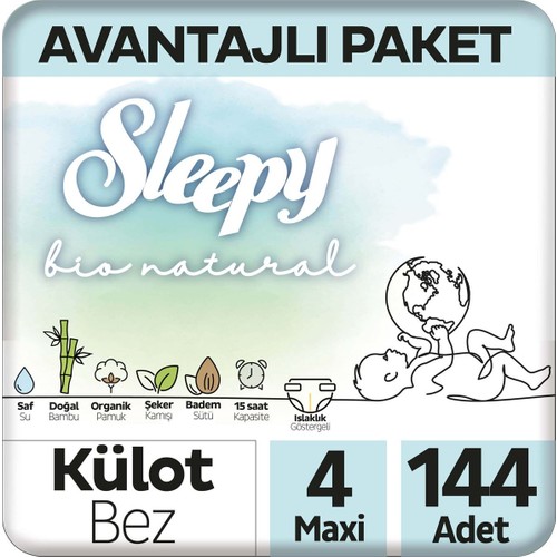 Sleepy Bio Natural Külot Bez 4 Numara Maxi 144'lü