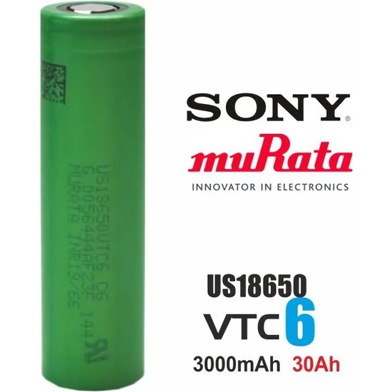 Sony 18650 Vtc6 3.7V 3000 Mah Li- Ion Pil  30A