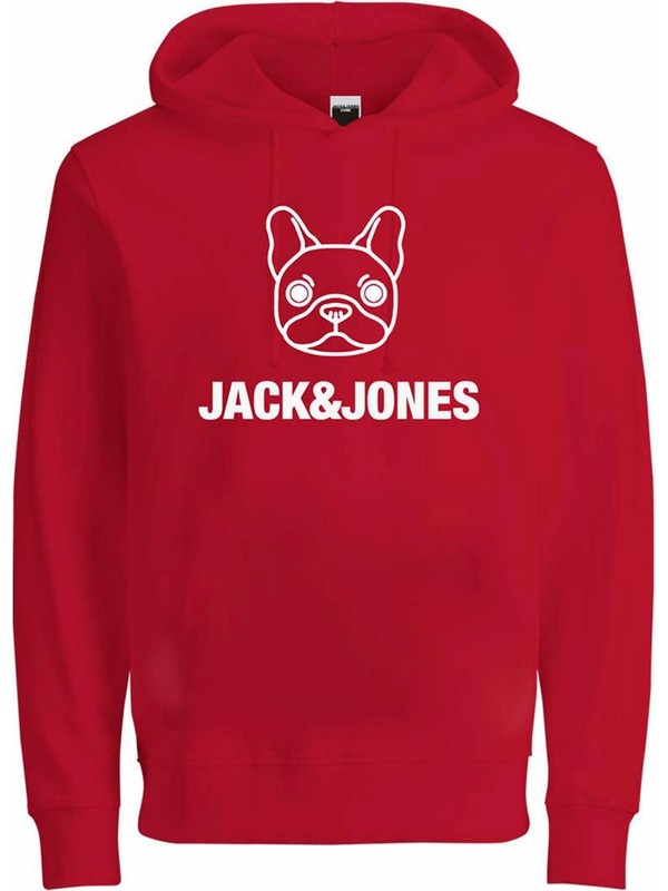 Jack & Jones 12201854_Jcoker Sweat HoodKapüşonlu Uzun Kollu Regular Fit Baskılı Kırmızı Erkek Sweat