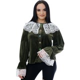 Anı Butik Yeşil Kadife Vintage Bluz