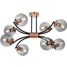 Avonni AR-1869-8BSY Siyah Boya Modern Avize E27 Metal Cam H: 60 cm, WxD: 75x50 cm