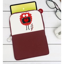 Bk Gift Sevimli Canavar Tasarımlı Taşınabilir Koruyucu Tablet Kılıfı & Organizer Çanta - Bordo-1