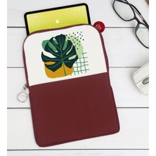 Bk Gift Yaprak Tasarımlı Taşınabilir Koruyucu Tablet Kılıfı & Organizer Çanta - Bordo-1