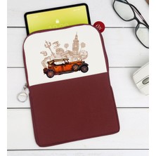 Bk Gift Klasik Araç Tasarımlı Taşınabilir Koruyucu Tablet Kılıfı & Organizer Çanta - Bordo-2