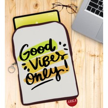 Bk Gift Good Vibes Only Tasarımlı Taşınabilir Koruyucu Tablet Kılıfı & Organizer Çanta - Bordo-1