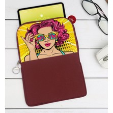 Bk Gift Pop Art Tasarımlı Taşınabilir Koruyucu Tablet Kılıfı & Organizer Çanta - Bordo-7