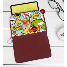 Bk Gift Pop Art Tasarımlı Taşınabilir Koruyucu Tablet Kılıfı & Organizer Çanta - Bordo-3