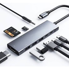 Polhammobile Polham Type C Port 9in1 Çoğaltıcı Hub, 4K Hdmi, RJ45, 3,5mm, Sd Tf, 3x USB 3.0, 2x Pd Type C Adaptör