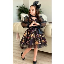 Riccotarz Kız Çocuk Black Flowers Tütülü Elbise