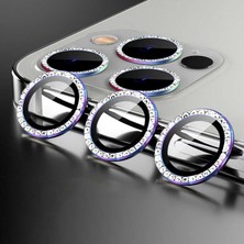 MobaxAksesuar Apple iPhone 13 Pro Max Taşlı Kamera Lens Koruyucu Çerçeveli Koruyucu Çok Renkli