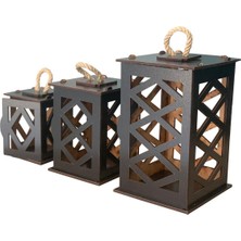 Şeyhan Ahşap Fener Mumluk Seti Dekor Dekoratif 3'lü Set