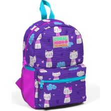 Coral High Kids Mor Kedi Desenli Iki Bölmeli Yuva Sırt Çantası 23328